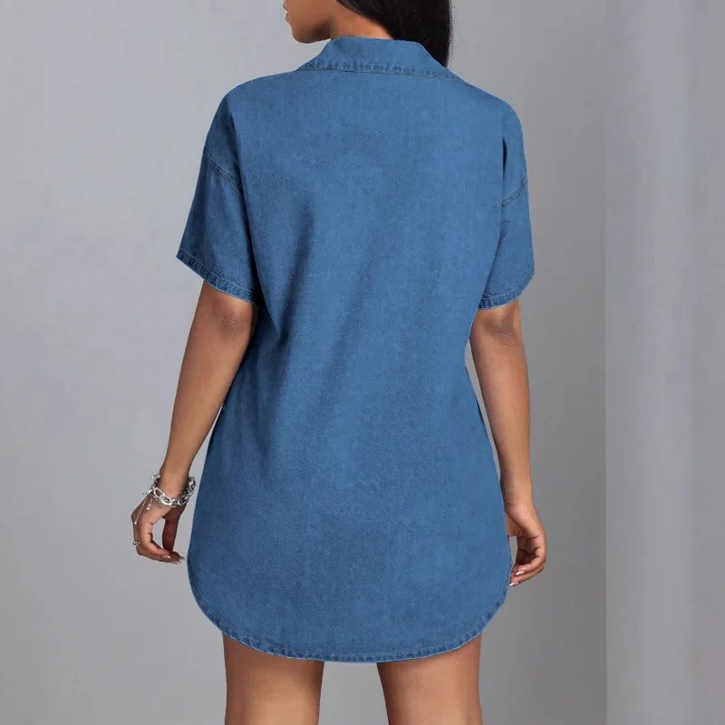 Benuynffy Turn-down Collar Single Breasted Denim Shirt Dress Women's Summer Short-sleeved Loose Casual Street Mini Dresses 2025