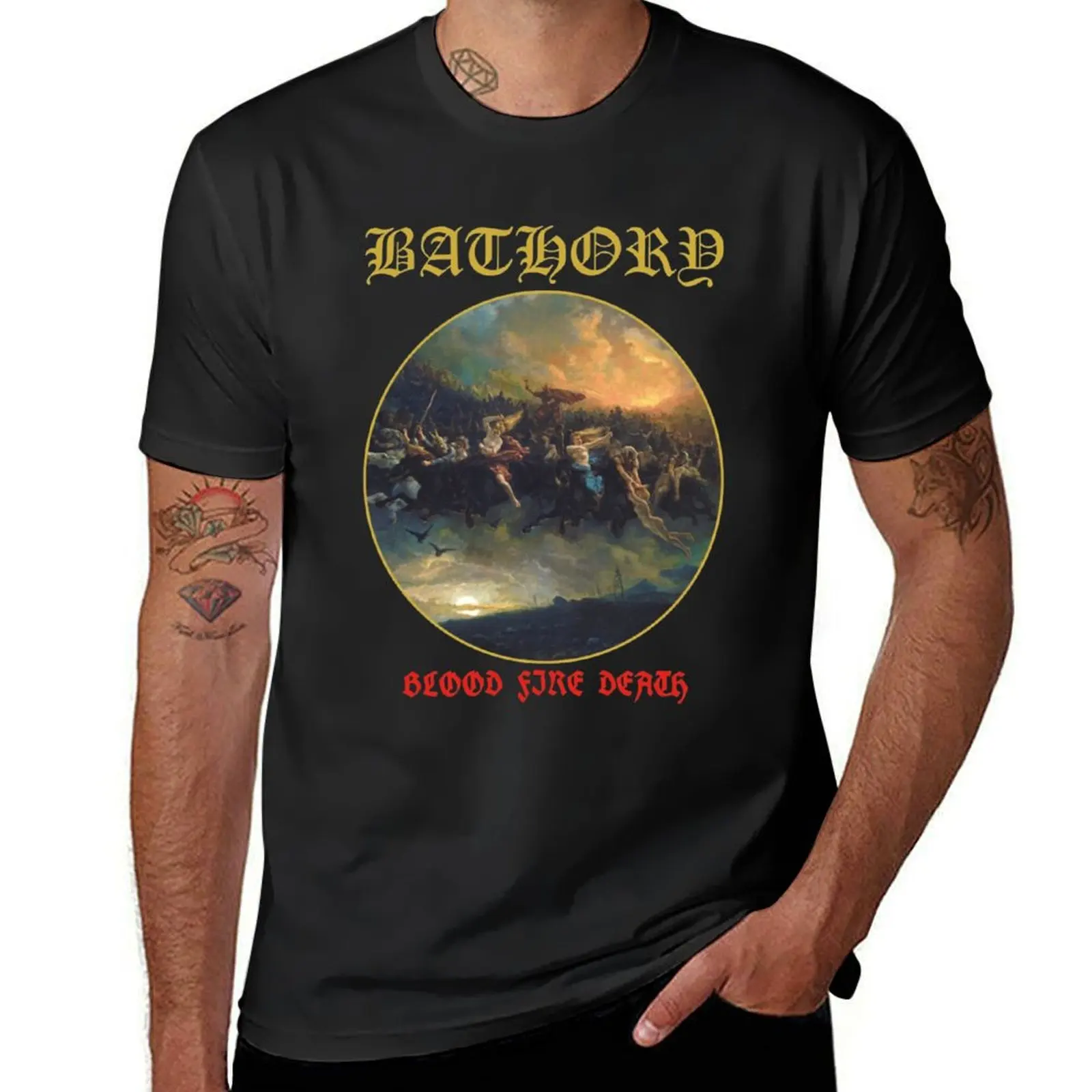 

Bathory Band Original Logo Fanart Blood Fire Death T-Shirt funnys customizeds Aesthetic clothing mens champion t shirts