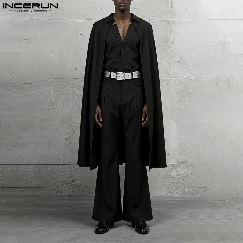 INCERUN Men Sets Solid Color Lapel Long Sleeve Long Style Cloak Blazer & Pants 2PCS Loose Fashion Men's Casual Suits Streetwear