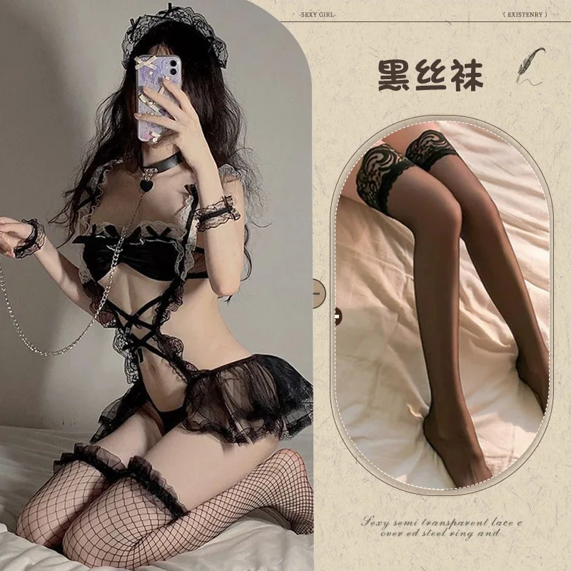 

Sexy Lingerie, Passionate Maid Outfit, Uniform, Small Breasts Appear Larger, Open Crotch, Tempting Mesh Tutu Skirt Uniform