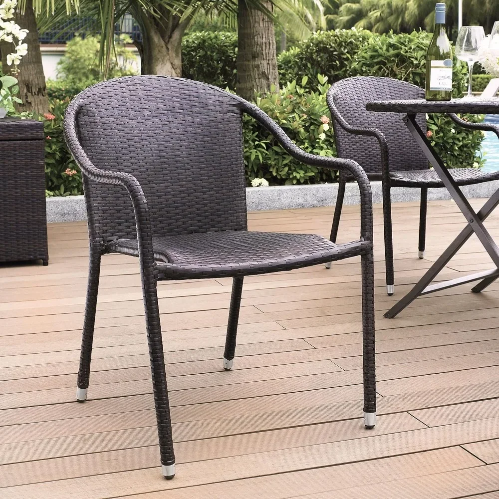 Outdoor Wicker Stackable Chairs, set of 4, UV and Fade Resistant Outdoor Wicker, Durable Steel Frame Designed to Last