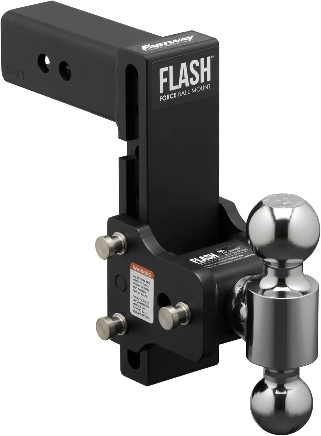 

Flash Force Adjustable Steel Ball Mount, Dual Hitch Balls, Quick Height Adjustment, Stowable, for 2" and 2-1/2" Receiver, Heavy