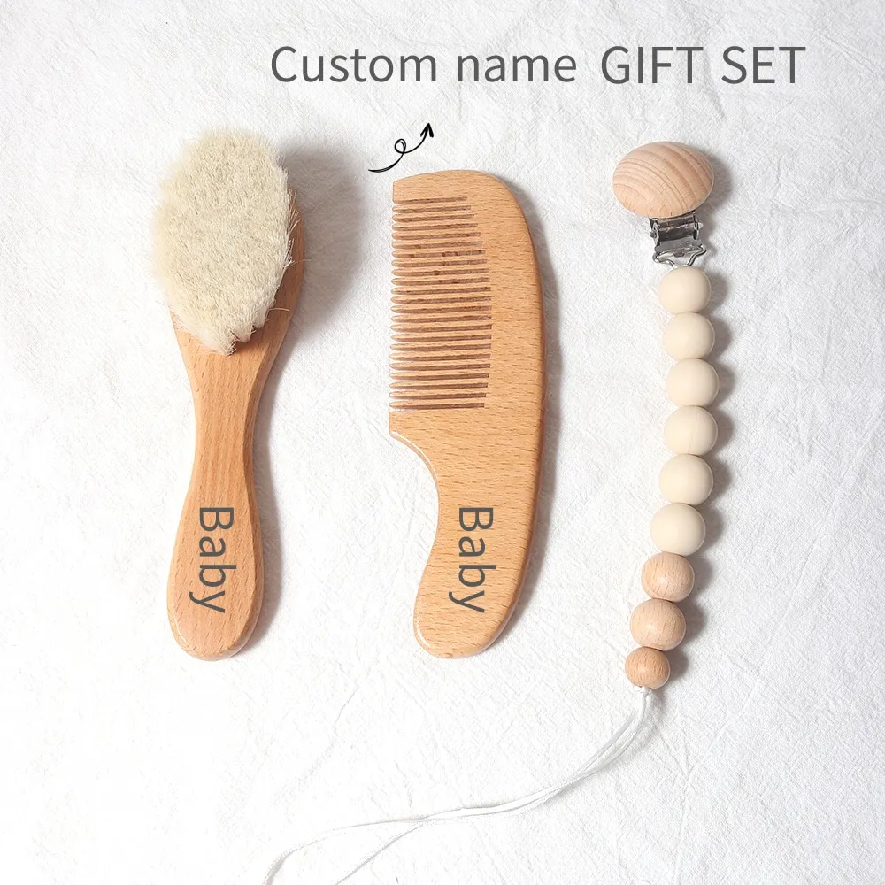 Custom Baby Name Gift Set Ultra Soft Baby Brush and Comb Set, Newborn Christening Gift Idea for Sensitive Scalp Baby Shower Gift
