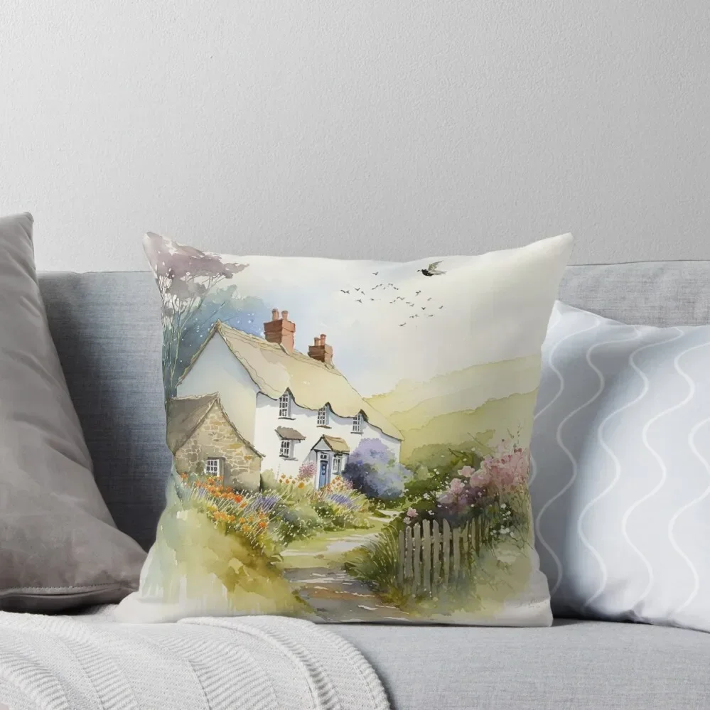 Blossoming Beauty: A Springtime Cornwall Cottage Throw Pillow Throw Pillow Covers anime girl pillow