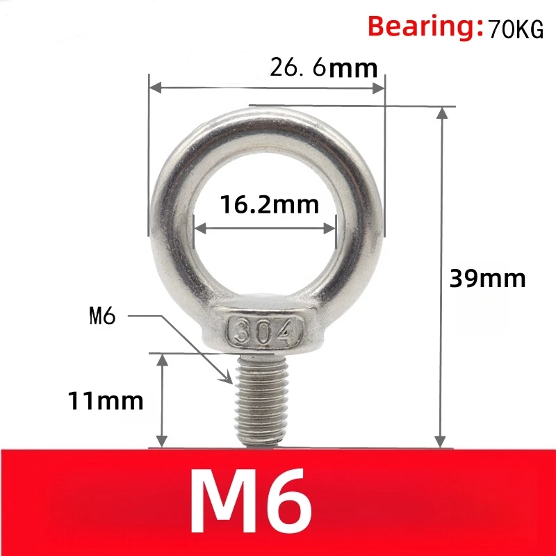 304 Stainless Steel Eye Bolt M4 M5 M6 M8 M10 DIN580 Marine Lifting Eye Screws Ring Loop Hole for Cable Rope Eyebolt