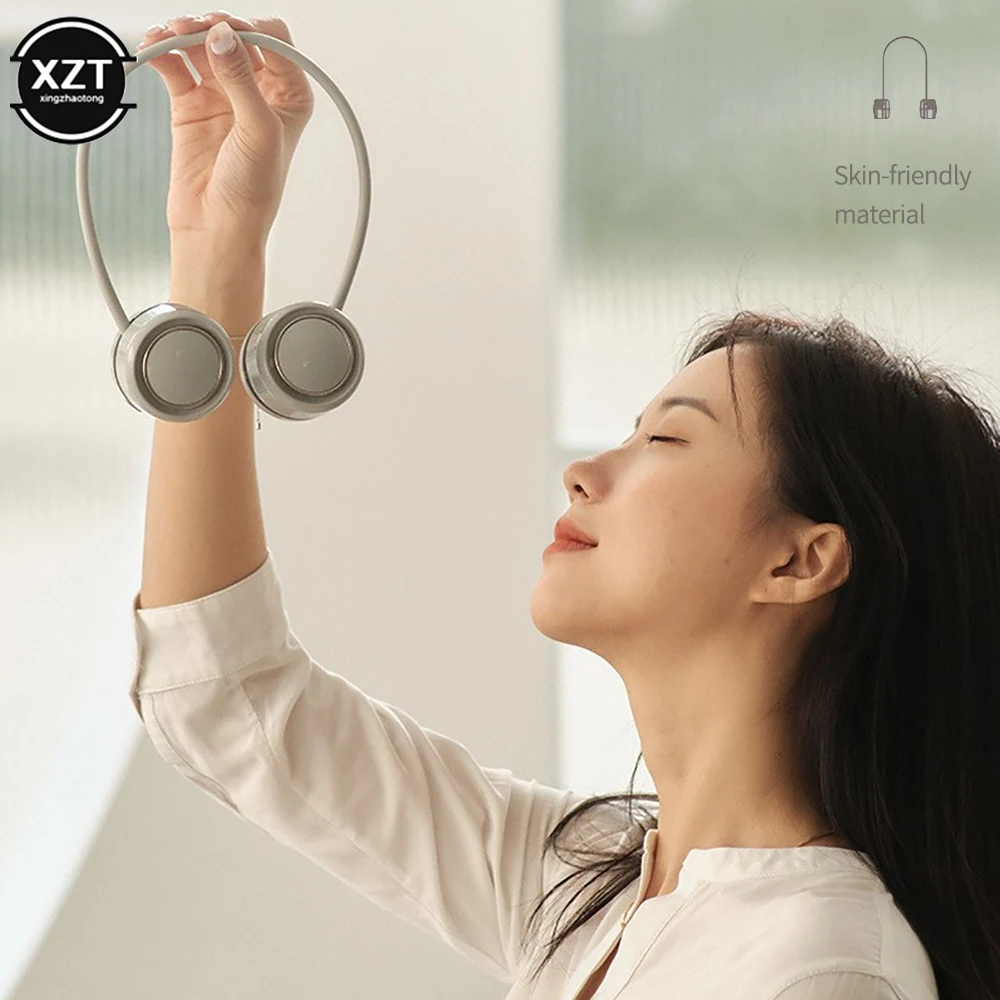 

Portable Fan Cold Fan Hands Free Neck Fan Hanging USB Rechargeable Mini Sports Fan 3-Speed Adjustable Neck Dual Fan Home Office