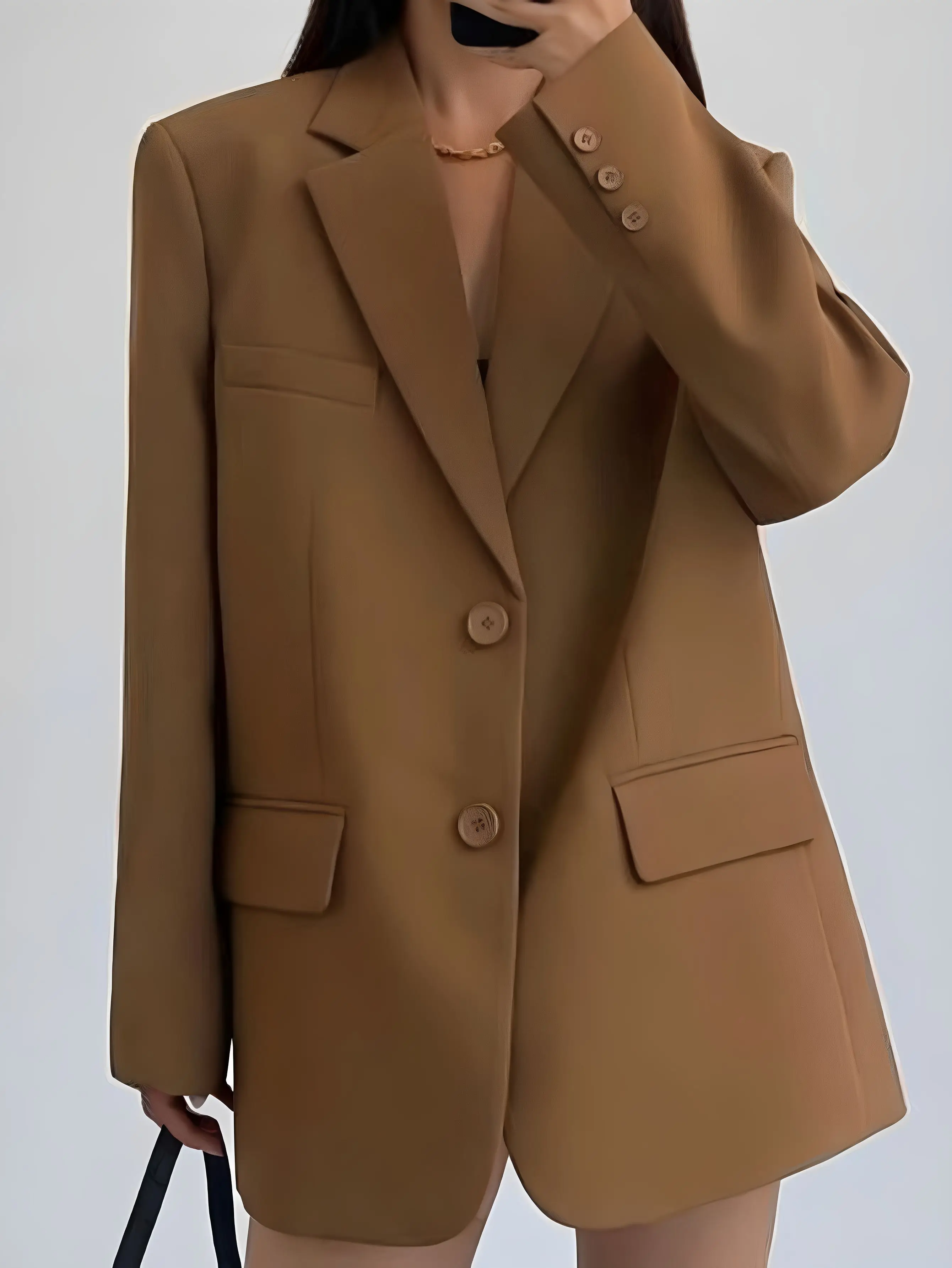 Women's Autumn Blazer K-Fashion Long Sleeve Lapel Slim Fit Office Lady Style Plain Top for Business Casual Wear