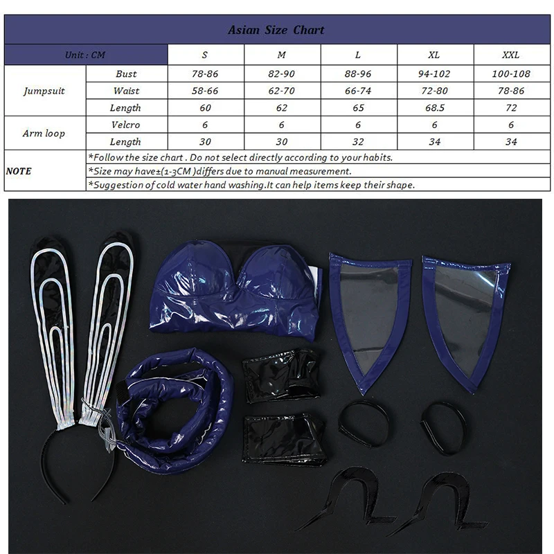 Juego ROLECOS HMS, disfraz de conejito de Nueva Jersey, mono azul oscuro para mujer, trajes de juego de rol para fiesta de actividades de Halloween