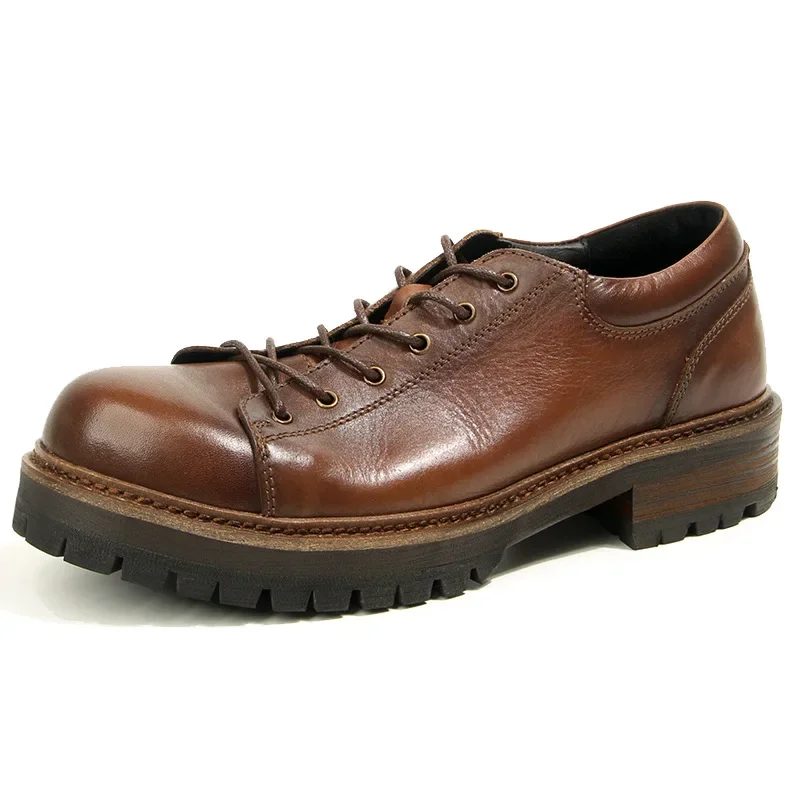 Retro Horse Leather Round Head Leather Shoes Hand-polished and Old Tooling Casual Men's Shoes