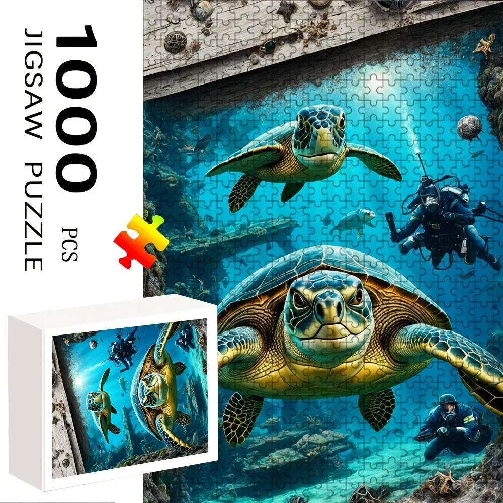 1000 stuks puzzel voor volwassenen |   Met schildpadden en duikers in een onderwaterwereld, perfect voor huisdecoratie, educatief, F