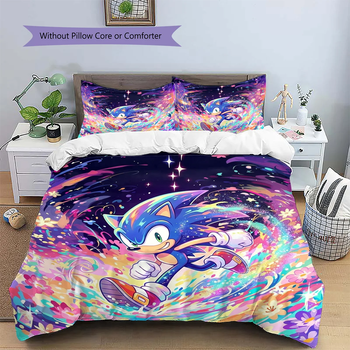 Hedgehog Sonic Patterned Pillowcase & Duvet Cover Set Bedroom Art Decor Anime Bedding Great Gift for Collectors.-TING