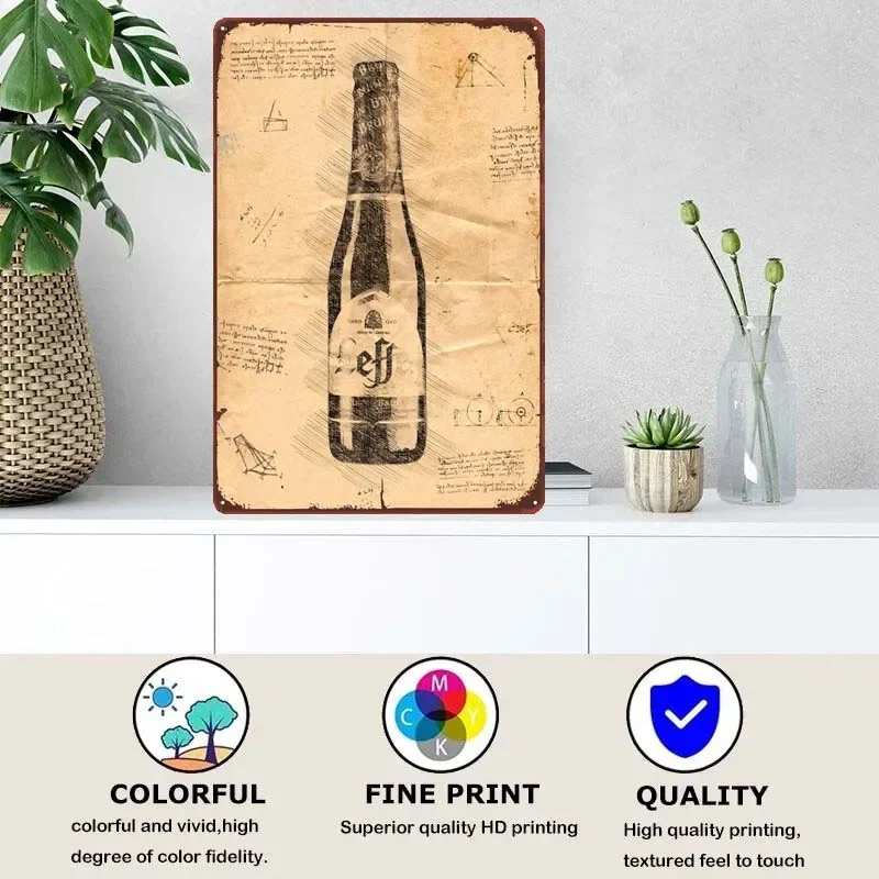 Leffe Beer Da Vinci House Decor Vintage Metal Poster Room Decoration Metal Signs for Bar Restaurant Coffee Bar Wall Decoration