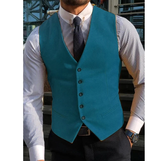 Men\'s Suit Formal V Neck Wool Green Herringbone Tweed Casual Waistcoat Formal Business Vest Groomman For Wedding