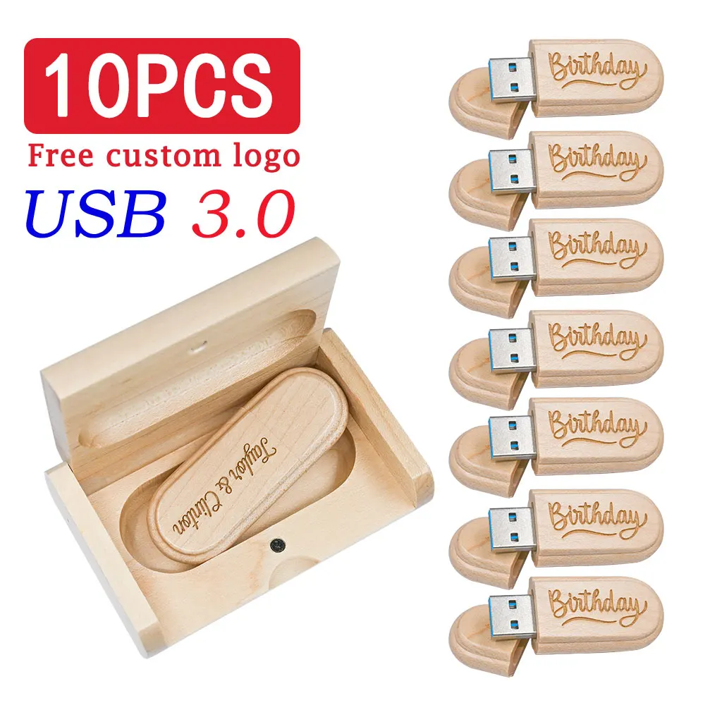10PCS LOT Wooden Box USB 3.0 Flash Drives 128GB Free Custom Logo Pen Drive 64GB High Speed Memory Stick 32GB 16GB 8GB 4GB