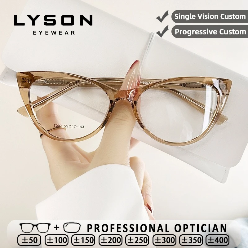 

LYSON Fashion Cat Eye Reading Glasses Women High Quality Anti Blue Light Glasses Anti-Reflective Prescription Myopia Eyeglasses