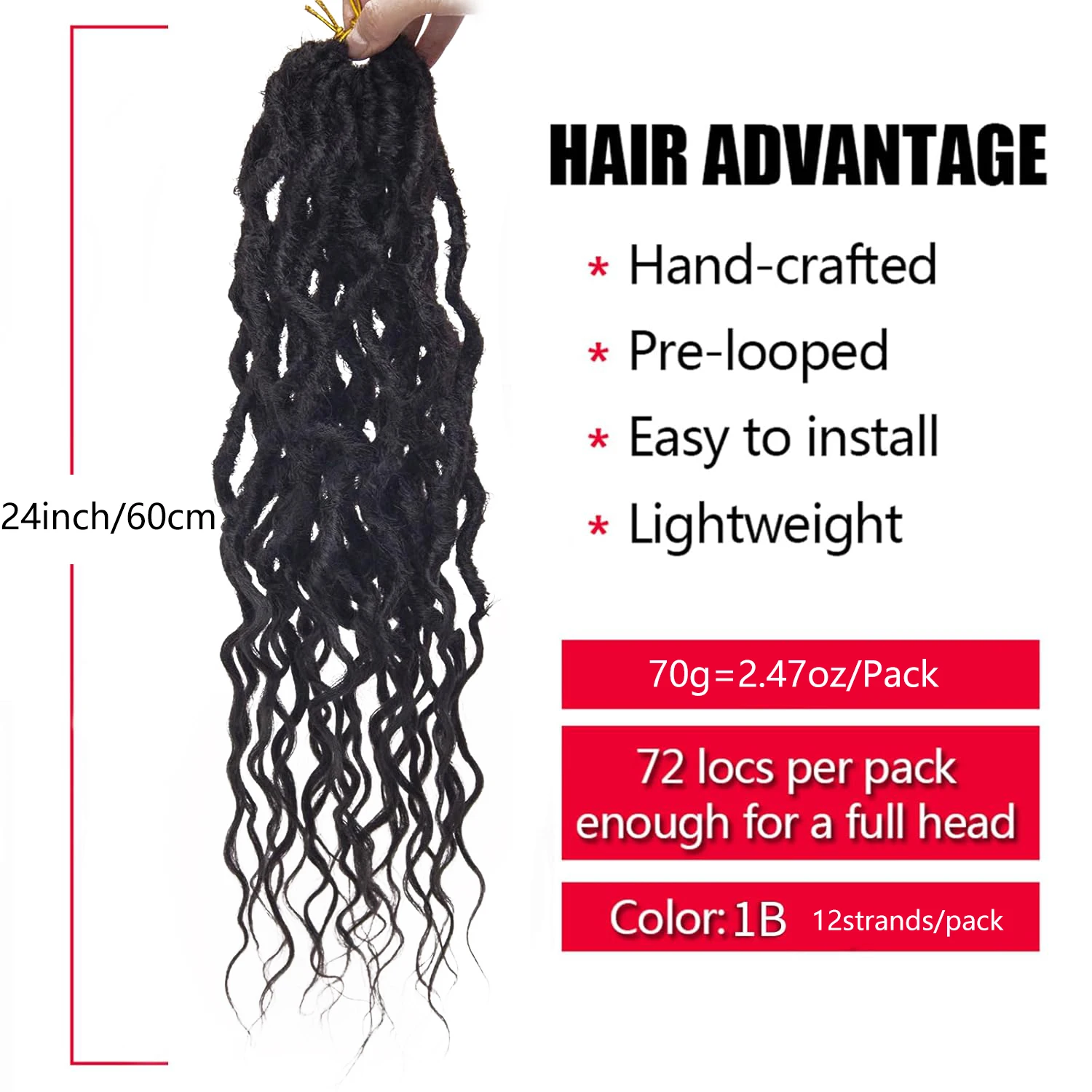 Faux Locs ผมโครเชต์ 24 นิ้วเทพธิดา Locs ผมโครเชต์, 6 แพ็คนุ่ม Locs หยิกปลาย Dreadlocks โครเชต์ Locs สังเคราะห์