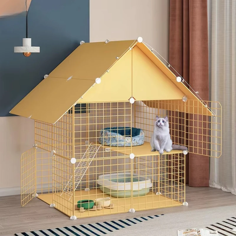 Free Assembly Small Pet Cat Cage Breeding Pet Wire Cat Home Cage With Roof Silk Density Pet Cage