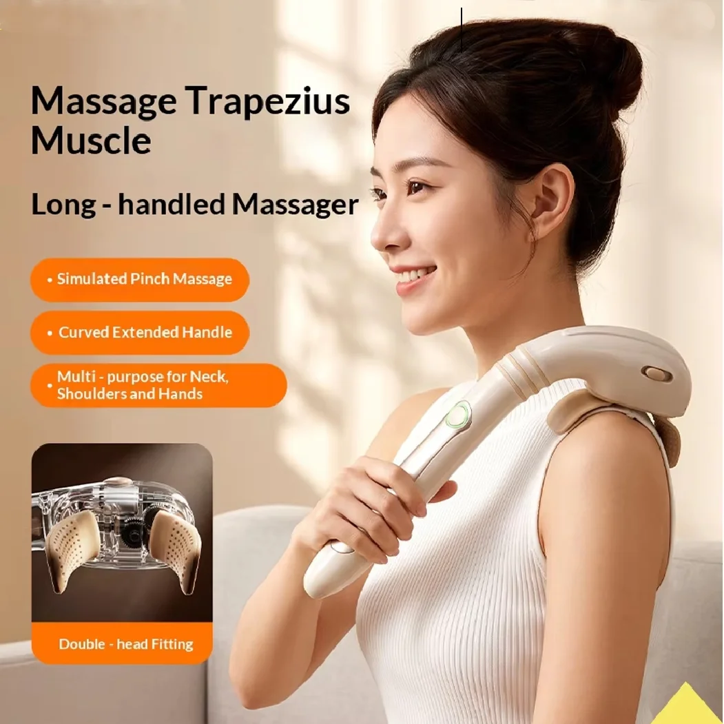 Long‑Handle Handheld Shoulder Neck Massager Simulated Kneading for Trapezius Muscle