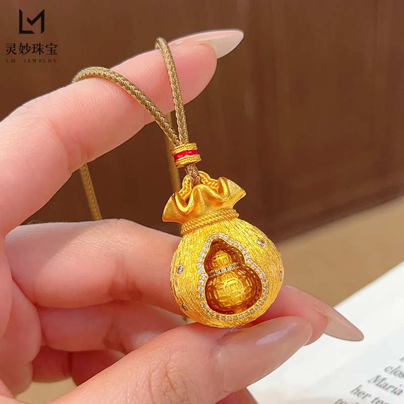 

Чистая медь, позолоченная точка, дрель, матовая сумка, кулон, ожерелье, вращающаяся медная шерстяная цепочка из тыквы для денег, подарки подруге