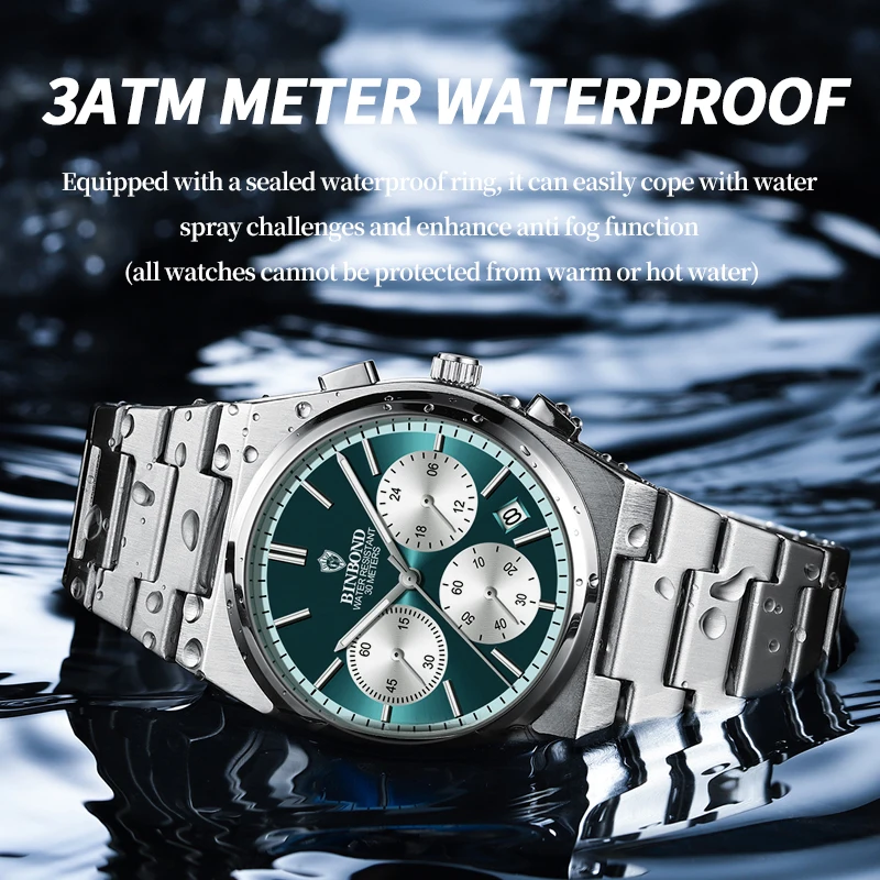 BINBOND Top Brand Men\'s Fashion Business Chronograph Watch Luminous 30 M Waterproof Multi Functional Men Watch Relogio Masculino