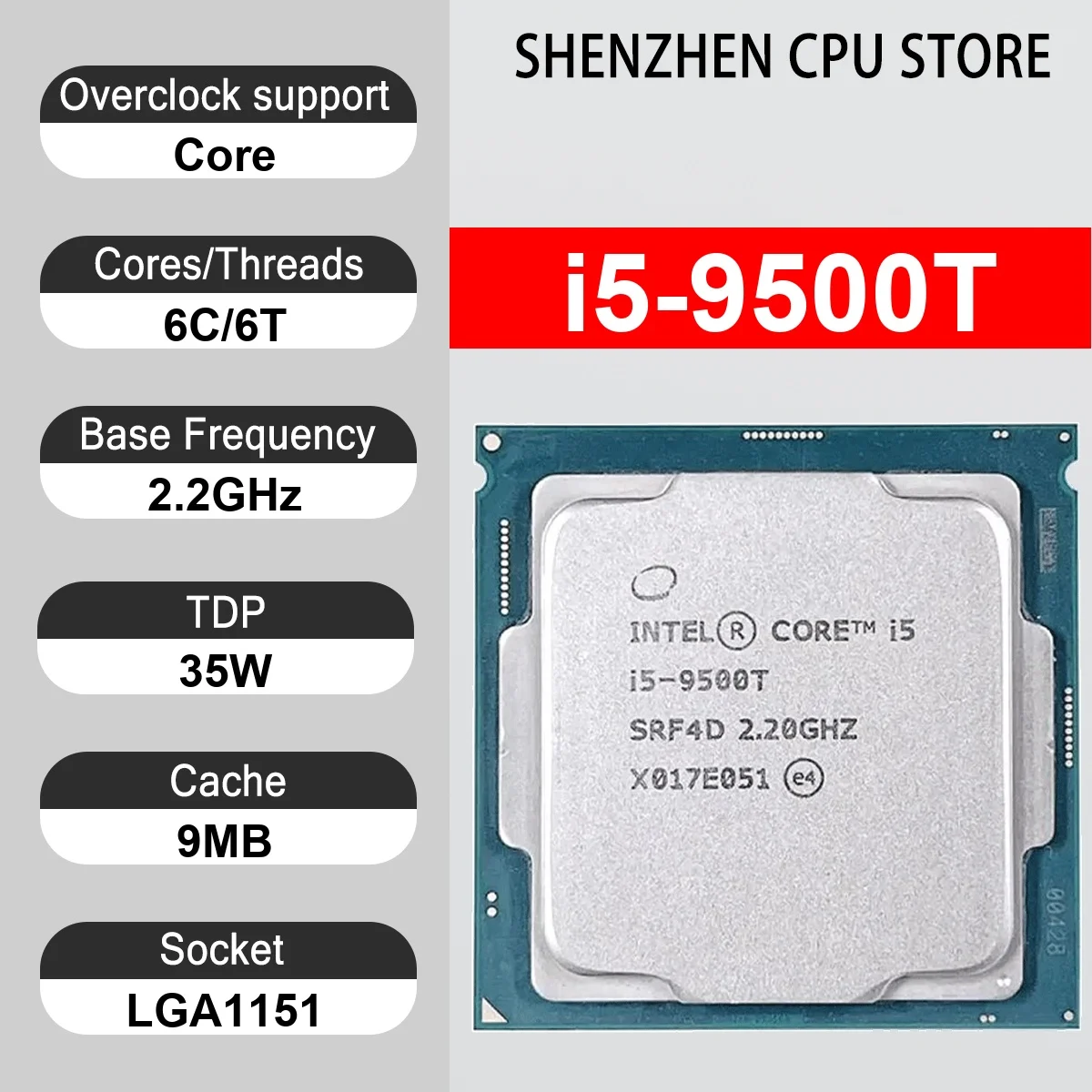 Intel Core i5-9500T 6 Core 6 Thread 2.20GHz 35W 9MB Cache 14nm LGA1151 SR3X9 DDR4-2666 MHz Coffee Lake Refresh UHD Graphics 630
