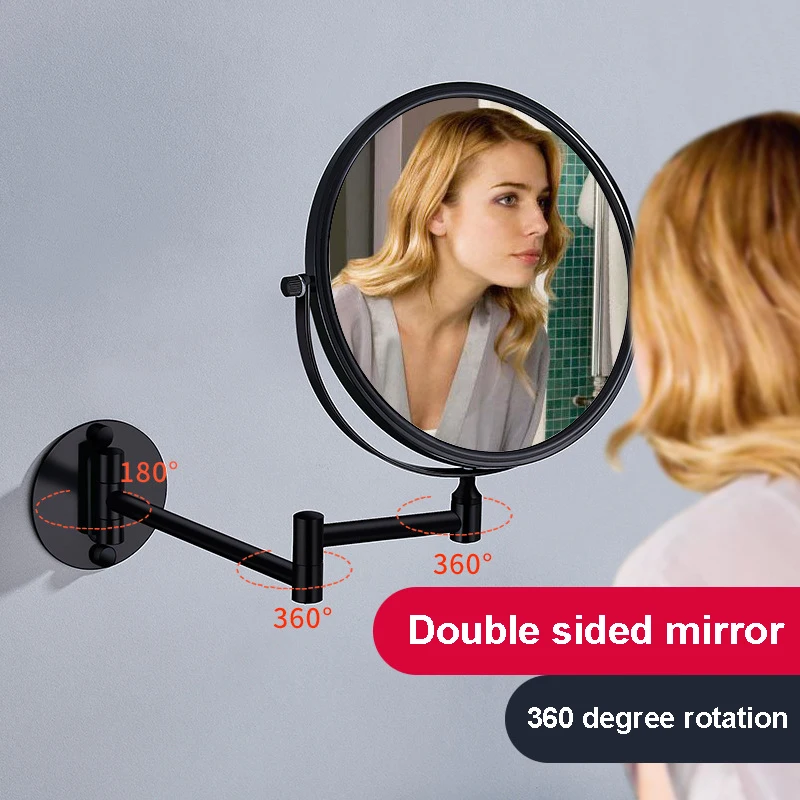 Gold/Black Frame 360 Degree Rotation Double-sided Circular Mirror Retractable and Fold Bathroom Mirror Wall Decorative Mirror