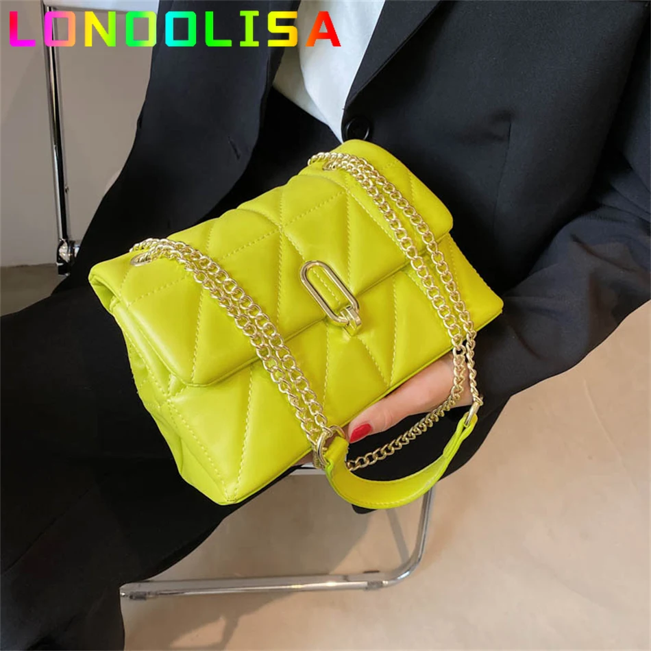 2024 Trendy Kiwi Green Shoulder Chain Bag Leather Pu Quilted Bags Female Luxury Handbags and Purses Women\'s Designer Sac A Main