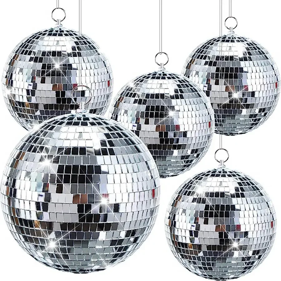 Mirror Disco Balls 8/10/12Inch Silver Hanging Mirror Glass Ball Disco DJ Dance for Home Stage Props School Party Decor