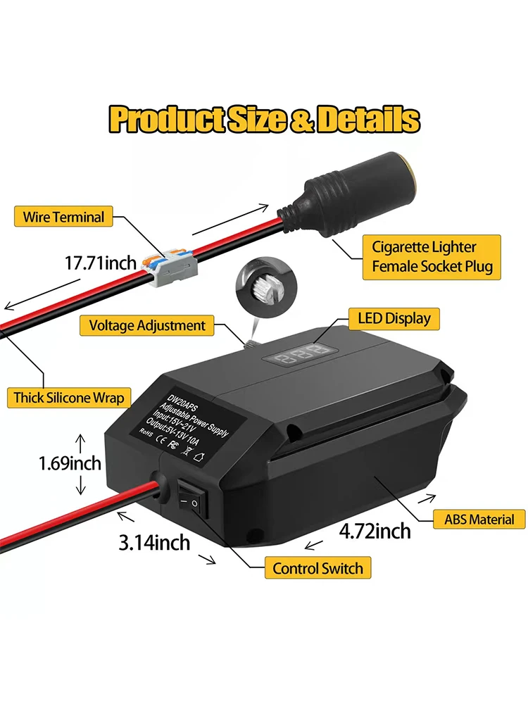 

For Makita/Dewalt/Milwaukee/Bosch 18V to 12V Step Down Converter Cigarette Lighter Adapter Power Wheel Adapter Car Refrigerator