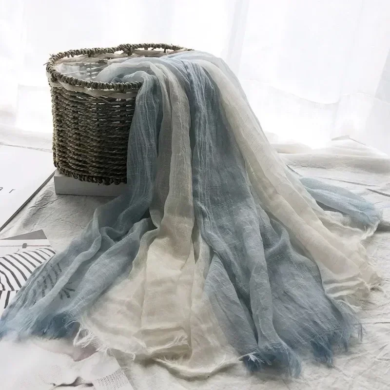 Thin Scarf Shawl New Cotton and Linen Women's Solid Color Sunscreen Muslim Headband Israel Saudi Arabia Japanese South Korea