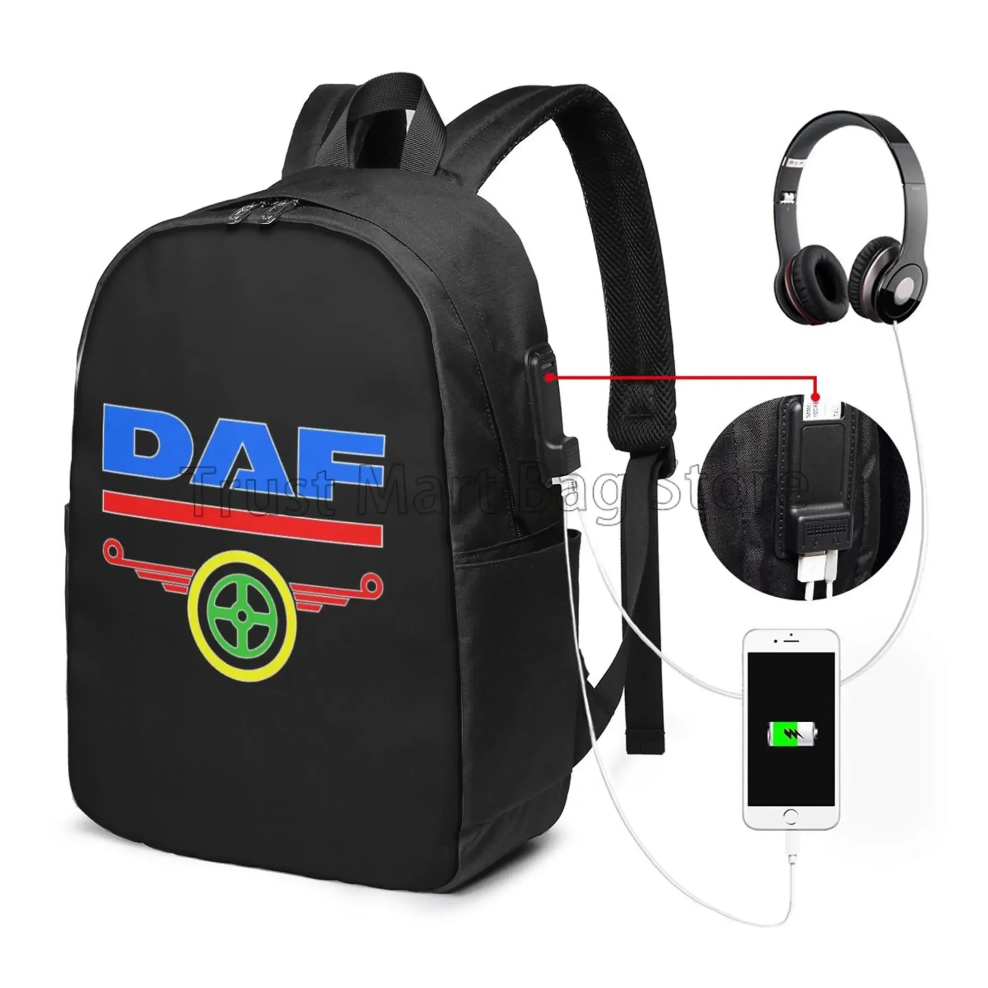 DAF Truck Pattern Backpack Lightweight School College Bookbag Casual Student Travel Laptop Daypack with USB Port 17inch