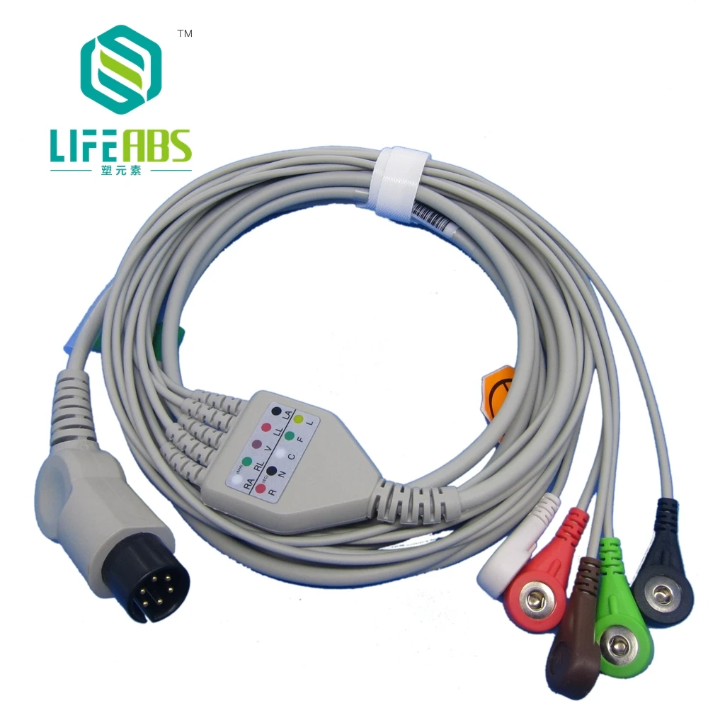 

Цельный кабель для ЭКГ, кабель для ЭКГ Aha, 3 провода, 5 выводов, защелкивающийся зажим, провода для ЭКГ для популярного стиля Din, наружный диаметр = 2,0, Mornitor Machine