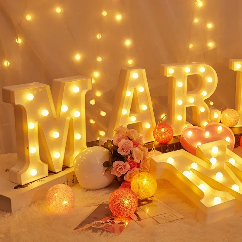 

26 English Alphabet 0-9 Digital Number Gold Night Light DIY LED Letters Lights Home Wedding Birthday Christmas Party Decorations