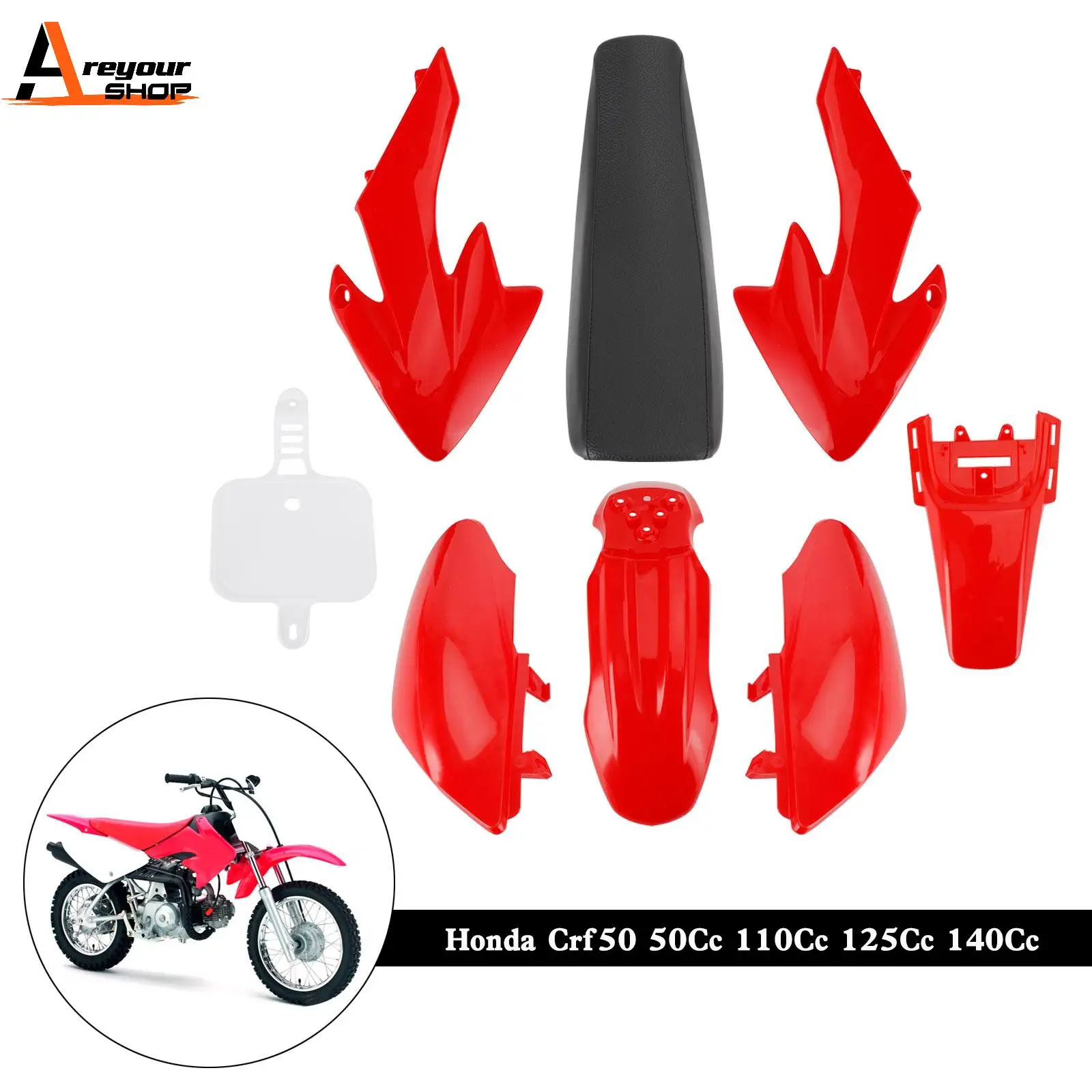 Areyourshop 50Cc 110Cc 125Cc 140Cc Plastic 4-stroke Crf50 Pit Off-Road Bike Set Mudguard Seat