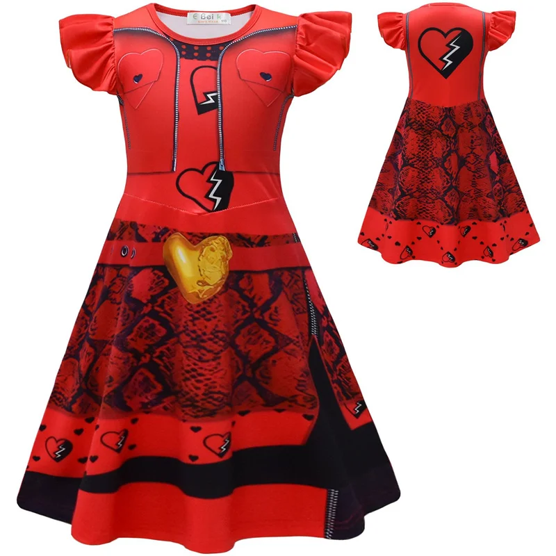 Girls Dresses Kids Descendantse 4 Red Cosplay Costume The Rise of Red Queen Of Hearts Princess Dress Halloween Carnival Dress Up