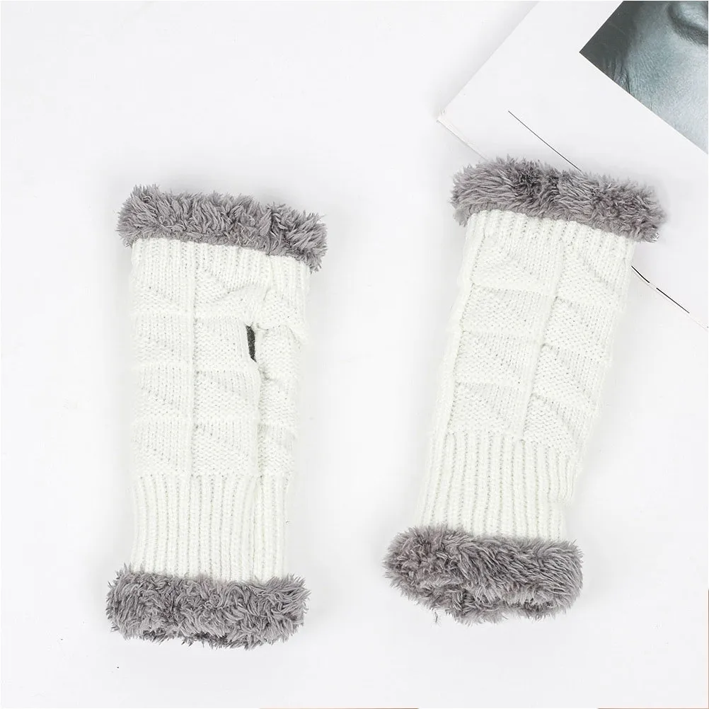 

1Pair Warm Keeping Gloves Knitted Half Finger Winter Hand Warmers Comfortable Thermal Anti-Cold Outdoor Arm Covers