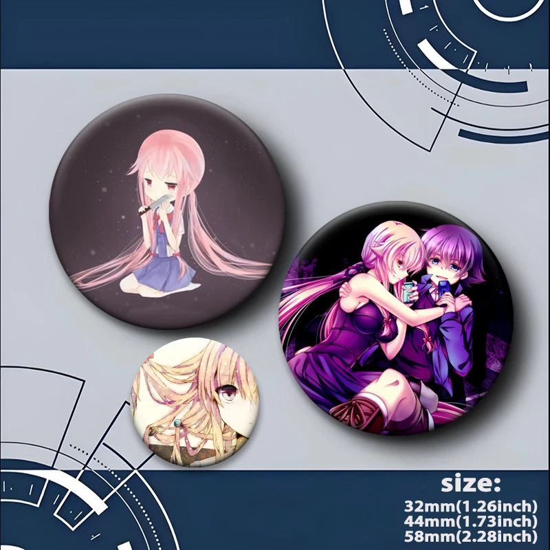 Cute Anime Girl Gasai Yuno Brooches Future Diary Badge Backpack Decoration Round Cartoon Lapel Pins Jewelry Gifts Accessories view 5