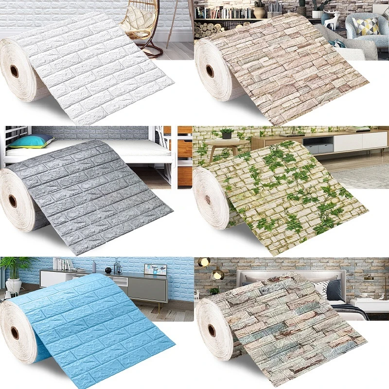 

70cmx5/10/20M 3D Self-Adhesive Wallpaper Continuous Waterproof Brick Wall Stickers Living Room Bedroom Old Wall Home Decoration