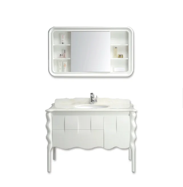 White wall mounted PVC bathroom cabinet with ceramic basin and mirror pvc bathroom cabinet led mirror cabinet