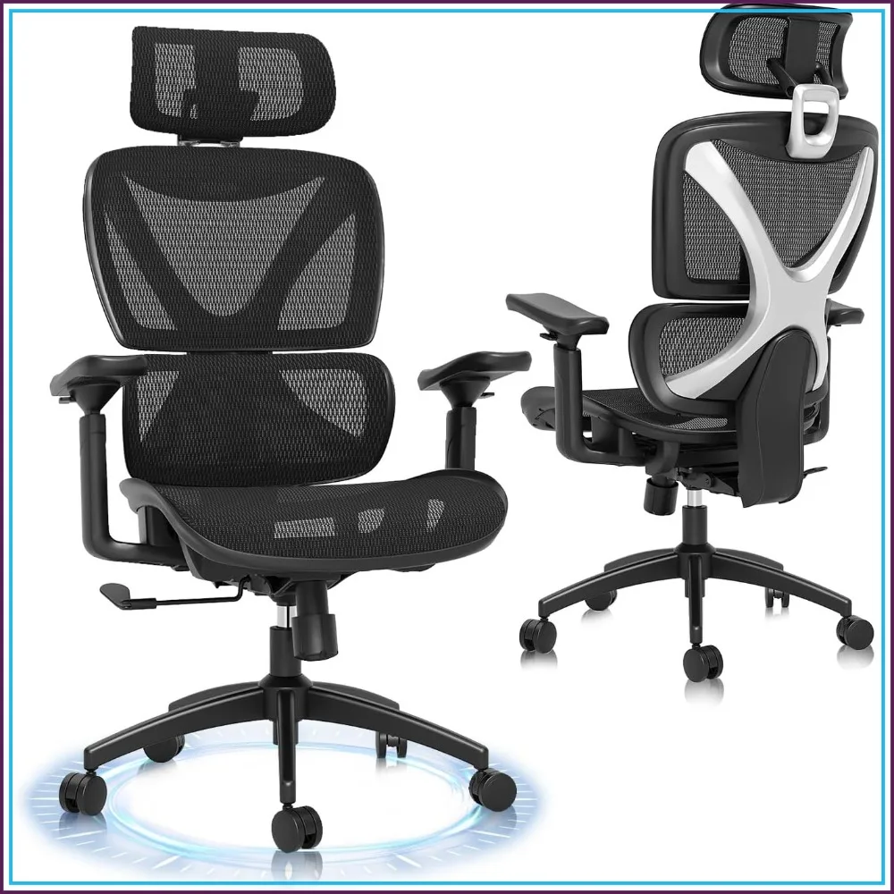 Ergonomic Office Chair with Lumbar Support, 3D Armrest & Adjustable Headrest, 350LBS Capacity for Work & Gaming