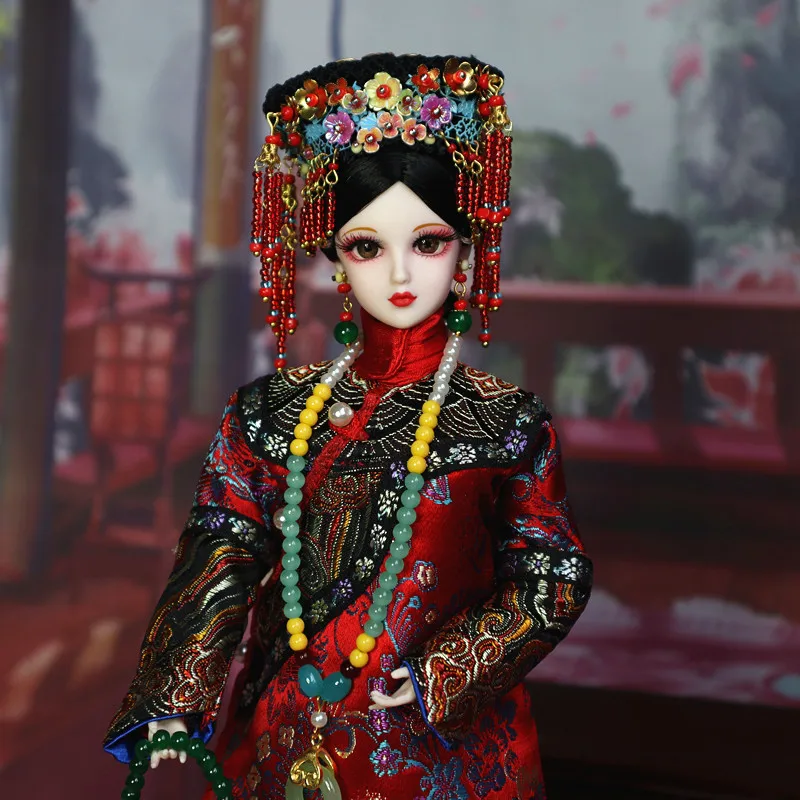Kiểu Trung Quốc Thời Nhà Thanh Búp Bê Công Chúa Tay Búp Bê Cho Bộ Sưu Tập Hoàng Đế Tuyệt Đẹp Pirnted Quần Áo + Tặng Mũ Đội Đầu ZL840