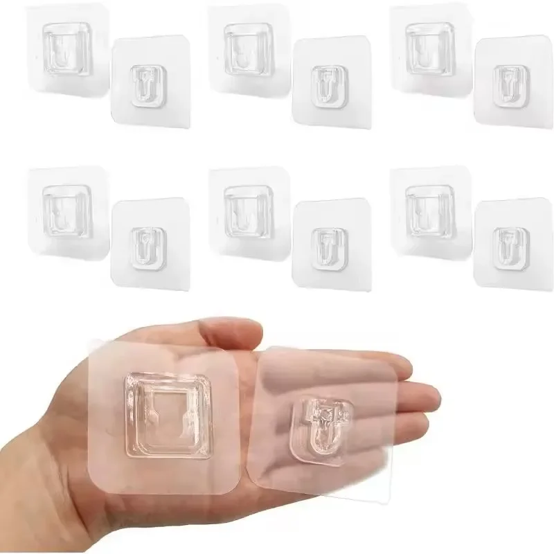 Doppelseitige Haken mit Starker Klebkraft, Transparente Spurlose Wandhaken für Küche und Schlafzimmer, Aufbewahrungshalter, Stecker- und Steckdosenhalter