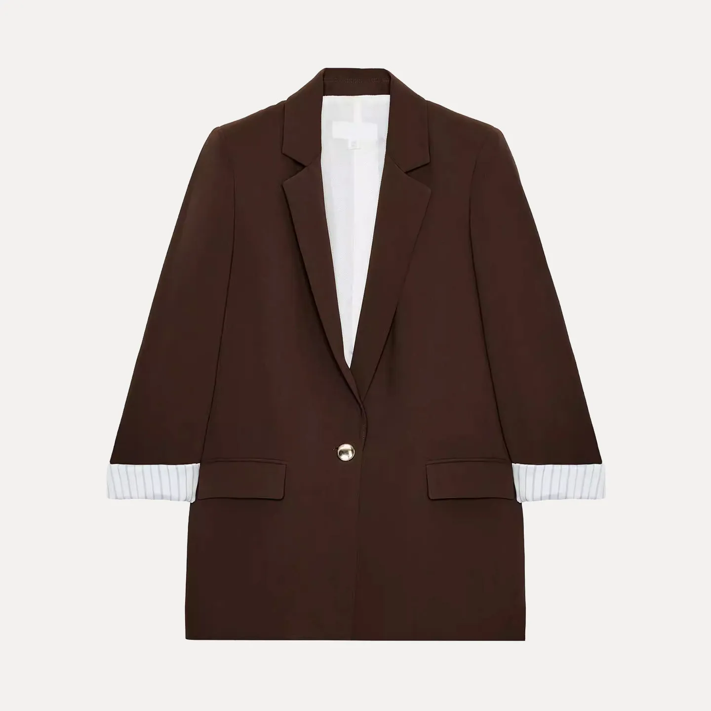 

Модный женский костюм-пиджак весна 2026 с отложным воротником, дышащий, с длинными рукавами, свободного кроя, стандартной длины, на одной пуговице