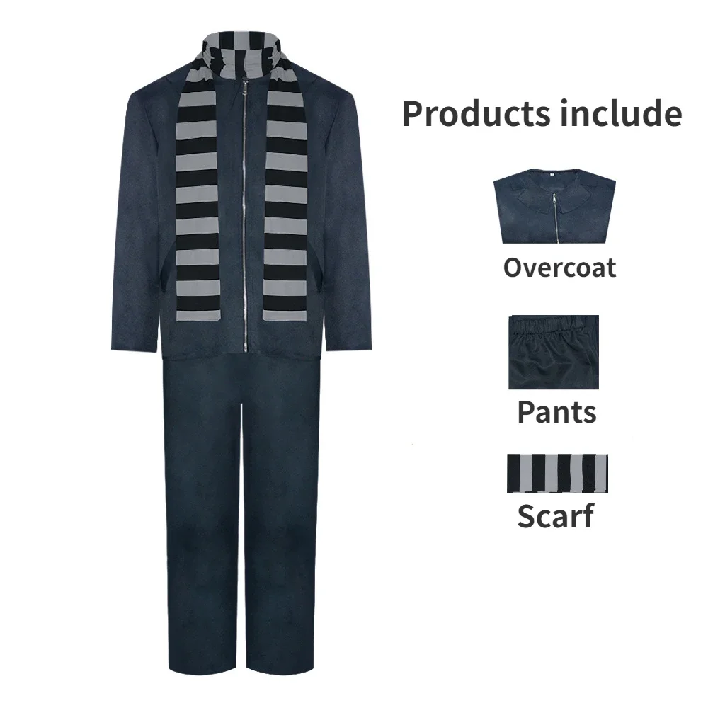 

Anime Movie Gru Cosplay Costume Thief Dad Disguise Suits Scarf Uniform for Men Party Fantasy Outfits Halloween Carnival Roleplay