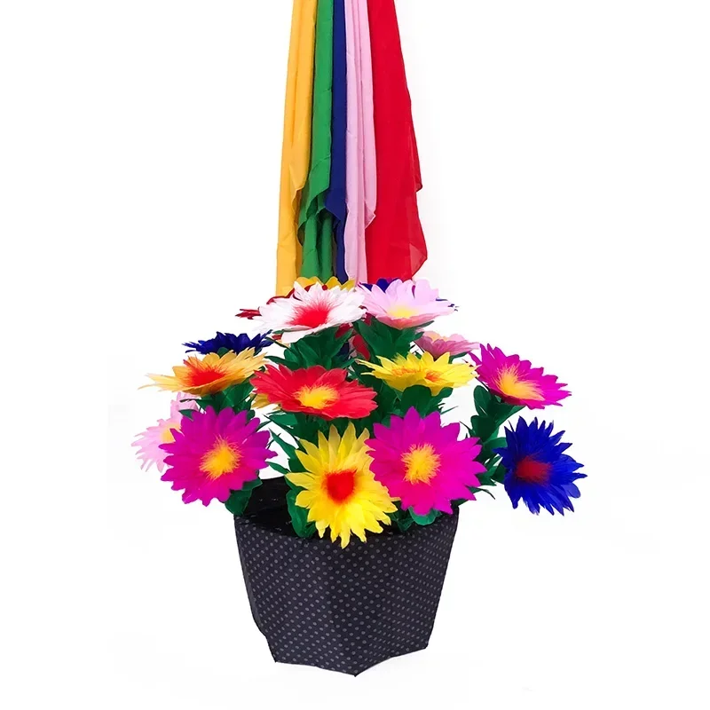 Silk To Colorful Feather Flower Pots Flash To Flower Pot Folding Flowers Stage Magic Tricks Gimmick Magician Party Illusions Fun