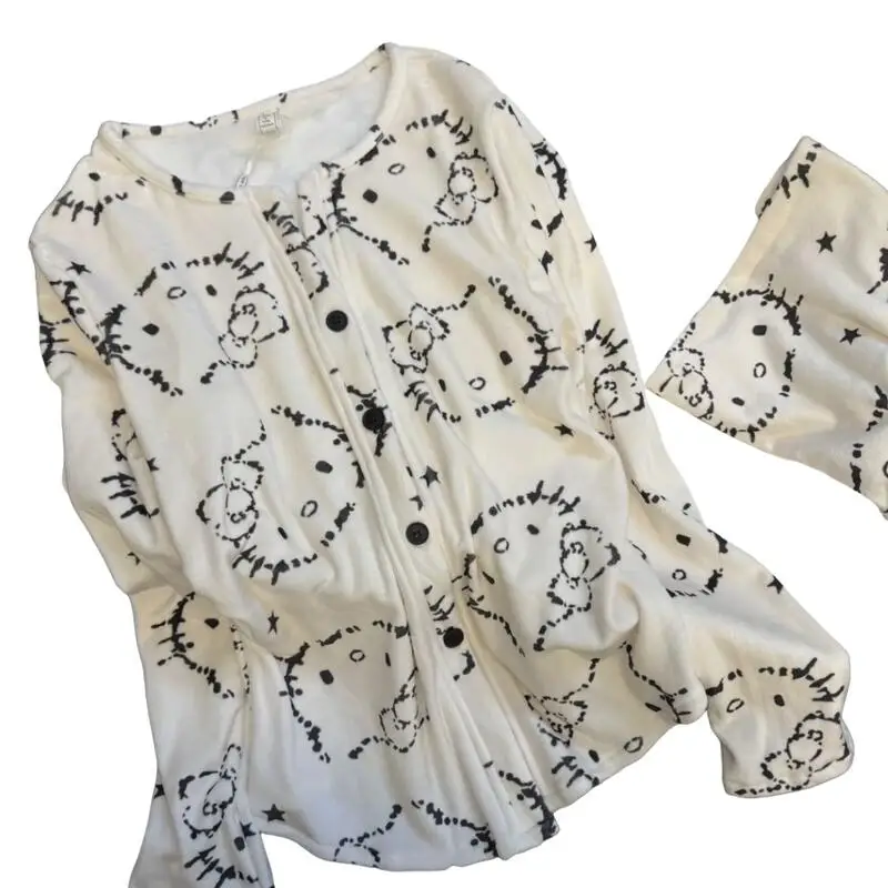 

Sanrios Hello Kittys Pajamas Cute Thicken New Style Spring Long Sleeve Loungewear Hot Sale Comfortable Suit Girls Cute Commuting