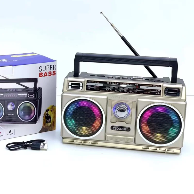 Portable Vintage Radio with Wireless BlueTooth Speakers With LED Disco Light all-wave receiver/radio Support USB TF Music Playe