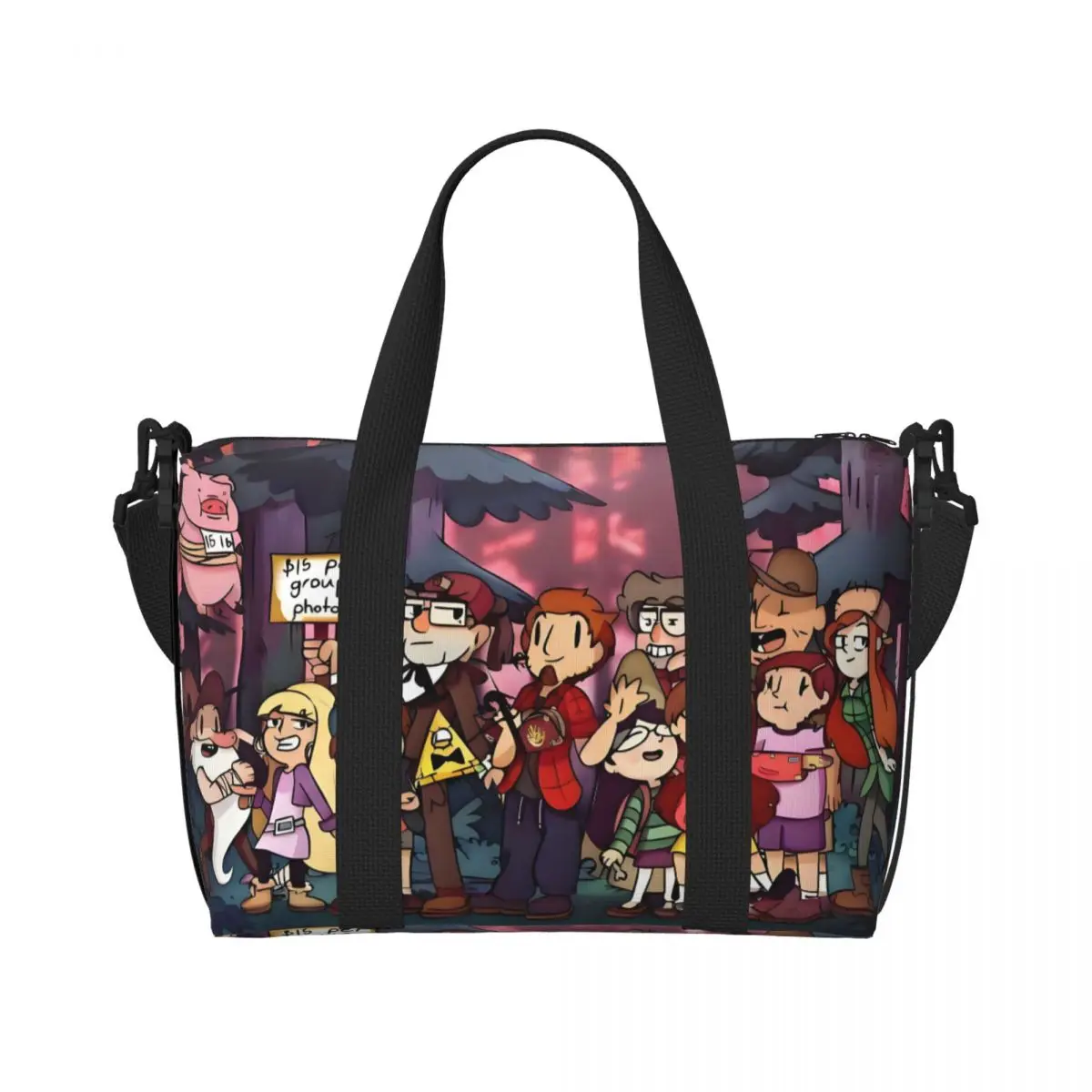 

Custom Cartoon Gravity Falls Tote Bag for Women Large Capacity Anime Kawaii Comedy TV Series Gym Beach Travel Bags