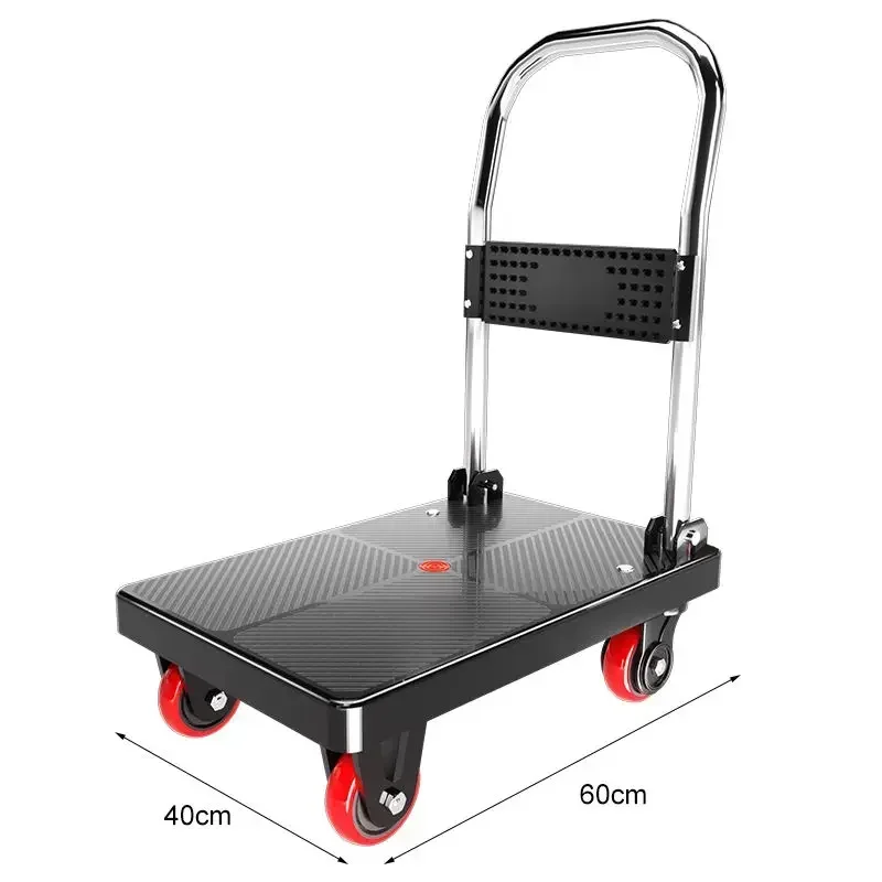 Platform Hand Truck, 60*40cm, 100kg, Three-inch Wear-resistant Wheels, Foldable Four-wheeled Cargo, Warehouse and Home Use