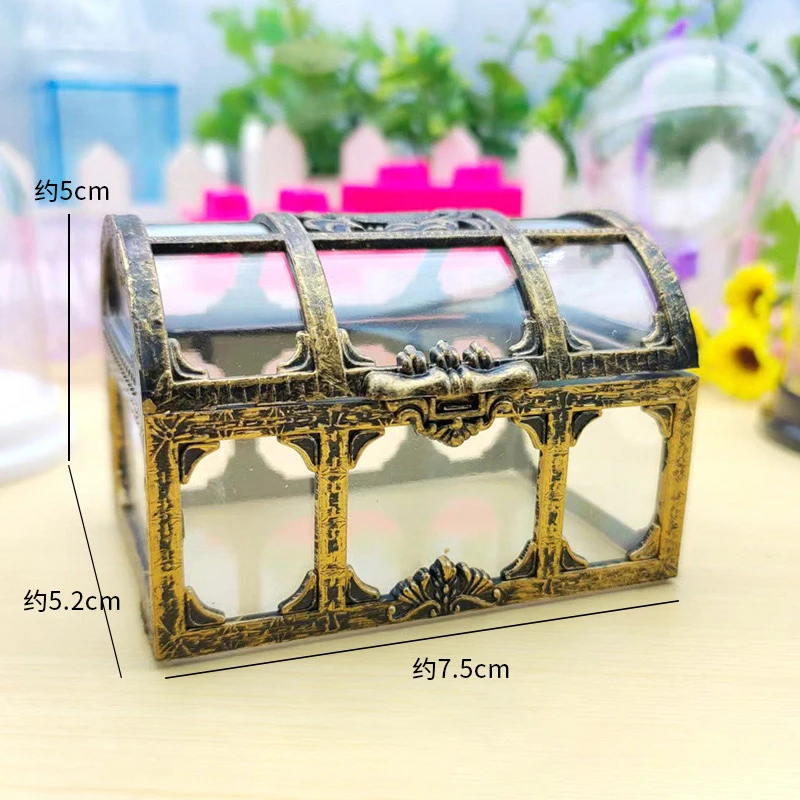 Vintage Transparent Pirate Treasure Storage Box Plastic Miniature Pirate Treasure Chests Box Birthday Party Jewelry Storage Box